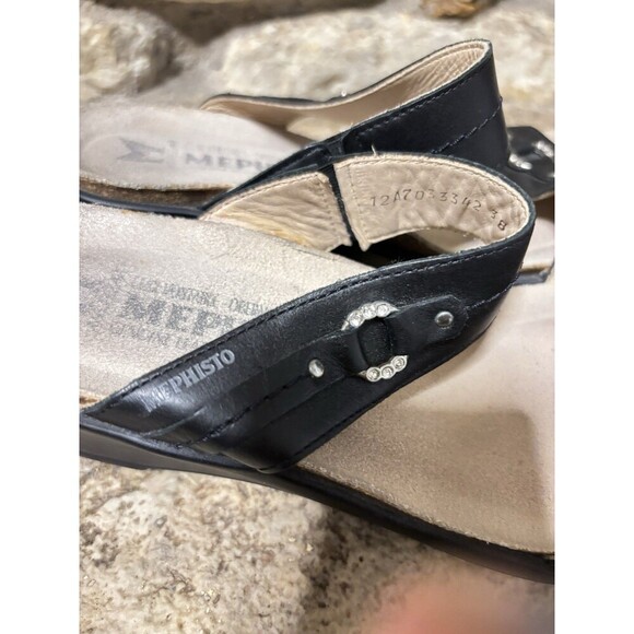MEPHISTO Air Relax Naiade Black Leather Wedge 2 Strap Rhinestone Sandals 38 7.5 - Picture 6 of 11